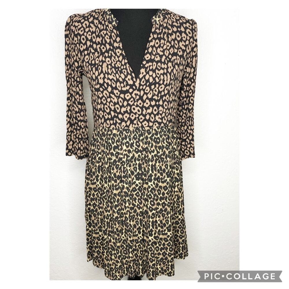 Anthropologie Maeve black brown tan mixed animal print dress size Small